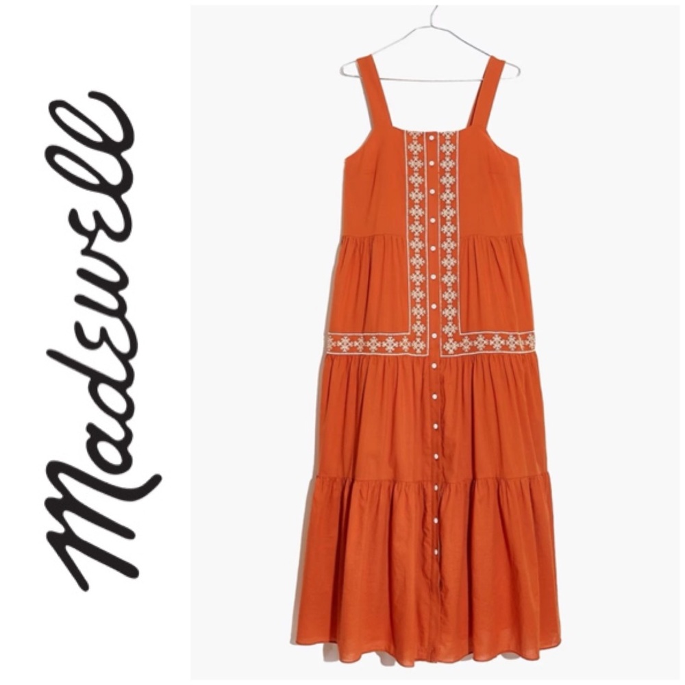 NWT Madewell embroidered midi dress in mulled cider